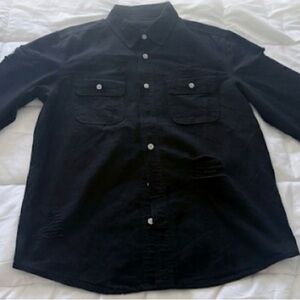 Black Utility Button Up Mens Medium Distressed Workwear Long Sleeve Shirt